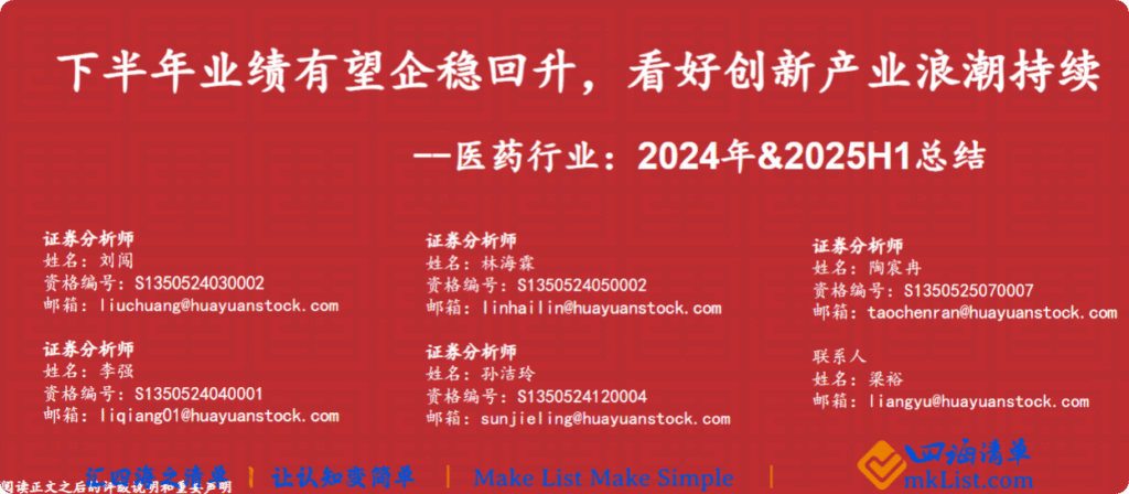 【四海读报】20250911：医药行业：2024年&2025H1总结-四海清单